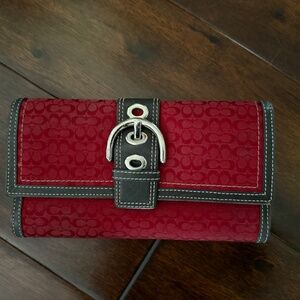 Coach red and brown checkbook wallet